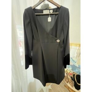 Black Tie Oleg Cassini black short dress with velvet trim cuffs